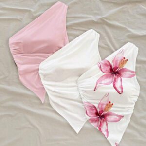 Soleia 3 pièces Ensemble de hauts moulants asymétriques froissés casual pour femmes, convient pour l'été, les vacances, imprimé floral