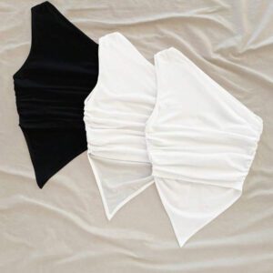 Soleia 3 pièces Ensemble de hauts moulants asymétriques froissés casual pour femmes, convient pour l'été, les vacances, imprimé floral