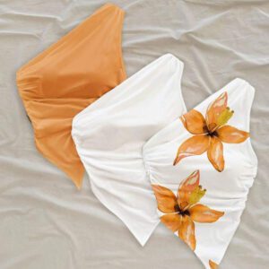 Soleia 3 pièces Ensemble de hauts moulants asymétriques froissés casual pour femmes, convient pour l'été, les vacances, imprimé floral