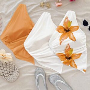Soleia 3 pièces Ensemble de hauts moulants asymétriques froissés casual pour femmes, convient pour l'été, les vacances, imprimé floral