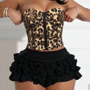 Top bandeau sexy imprimé léopard avec patchwork en arête de poisson pour femmes