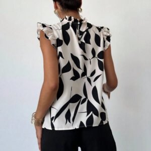 Firerie Blouse élégante à manches courtes avec imprimé floral pour un port quotidien et en vacances, Top sans manches pour l'été