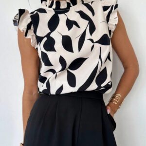Firerie Blouse élégante à manches courtes avec imprimé floral pour un port quotidien et en vacances, Top sans manches pour l'été