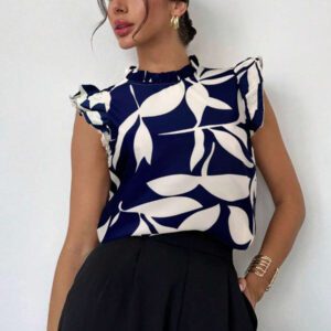 Firerie Blouse élégante à manches courtes avec imprimé floral pour un port quotidien et en vacances, Top sans manches pour l'été