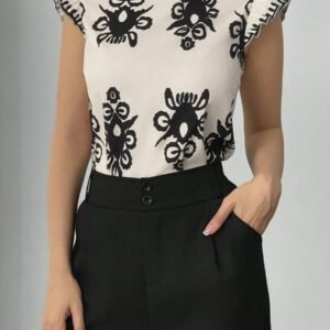 Firerie Blouse élégante à manches courtes avec imprimé floral pour un port quotidien et en vacances, Top sans manches pour l'été