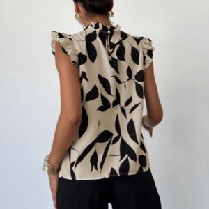 Firerie Blouse élégante à manches courtes avec imprimé floral pour un port quotidien et en vacances, Top sans manches pour l'été