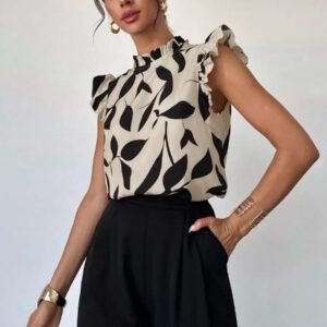 Firerie Blouse élégante à manches courtes avec imprimé floral pour un port quotidien et en vacances, Top sans manches pour l'été