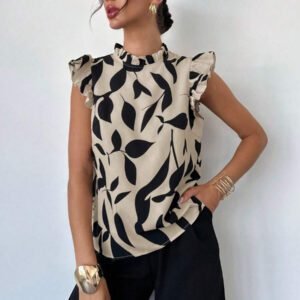Firerie Blouse élégante à manches courtes avec imprimé floral pour un port quotidien et en vacances, Top sans manches pour l'été