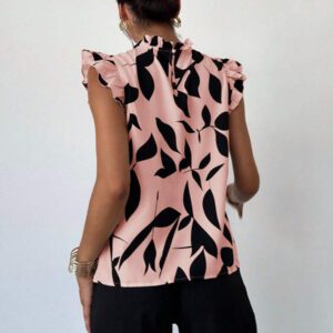 Firerie Blouse élégante à manches courtes avec imprimé floral pour un port quotidien et en vacances, Top sans manches pour l'été