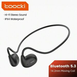 Écouteurs à conduction aérienne Toocki Bluetooth 5.3 Écouteurs sans fil étanches Casque pour le sport avec micro pour les entraînements, la course à pied et la conduite
