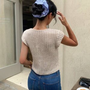 SHEIN Frenchy T-shirt à manches courtes en tricot à boutons métallisés pour femme, nouvelle collection été