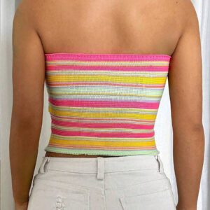 Flirla Haut En Tricot Rayé Pour Femmes Avec Nœud À Nouer Sur Le Devant