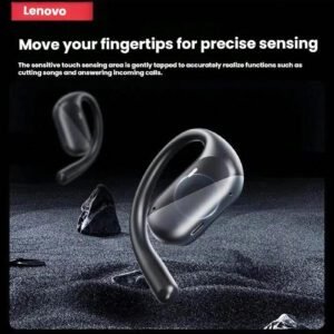 Lenovo Écouteurs Bluetooth open-ear EA340, convenant aux sports, course, jeux, musique, compatibles avec les téléphones Apple, Huawei, Xiaomi, Bluetooth 5.4 avec une longue autonomie et une faible latence, couleur noire