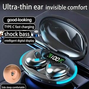 X55 Écouteurs sans fil ultra-minces, 35 heures de temps de jeu, design incliné latéral confortable pour le sommeil, capacité de batterie de 150 mAh, contrôle tactile, appels stéréo haute définition - Écouteurs intra-auriculaires antibruit pour les sports, les salles de sport, les voyages et le travail