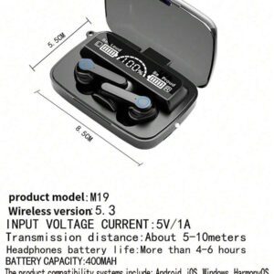 Écouteurs miroir sans fil Bluetooth, contrôle tactile, intra-auriculaires, anti-bruit, lumière LED, lampe de poche