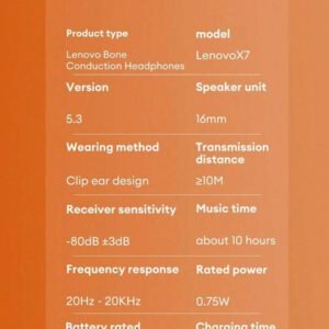 Lenovo Écouteurs Bluetooth Lenovo X7 avec annulation du bruit, conduction osseuse, design à crochet d'oreille pour le sport, la course, le cyclisme, une autonomie extra longue, une faible latence, à écouteurs ouverts, sans fil, compatibles avec les smartphones dont