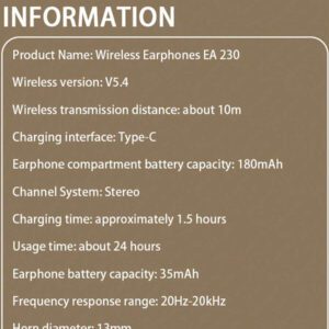 Lenovo Écouteurs sans fil mini Lenovo EA230 Véritable sans fil, Bluetooth 5.4, écouteurs gaming à faible latence, contrôle tactile, longue durée de vie de la batterie, voix HD avec micro réduction de bruit, écouteurs sans fil intra-auriculaires