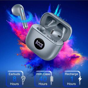 Écouteurs sans fil, écouteurs Bluetooth 5.3 avec affichage LED de la puissance, casque stéréo à graves, écouteurs intra-auriculaires avec microphone antibruit, lecture de 40H, étui mini IP7 étanche, écouteurs de sport pour Android et iOS