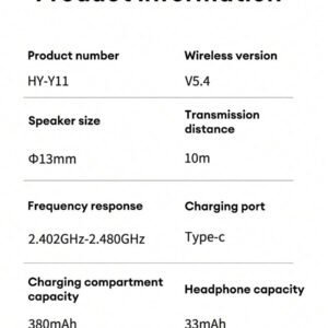 HYUNDAI Écouteurs Bluetooth Hyundai HY-Y11, casque stéréo semi-intra-auriculaire avec écran tactile intelligent, appels haute définition, double mode de réduction du bruit, faible latence, musique, affaires, course à pied, écouteurs Bluetooth intelligents multifonctions