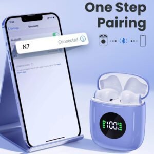 Tagry Écouteurs sans fil N7 TWS Haut-parleurs stéréo HI-FI Casque Bluetoth 5.3 Durée de vie de la batterie de 60 heures avec boîtier de charge sans fil Affichage LED de la puissance Graves puissants Écouteurs étanches avec microphone Casque stéréo pour TV Téléphone Ordinateur portable