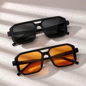 1 pièce / 2 pièces / 3 pièces Lunettes de mode femme à double pont et cadre rectangulaire. Accessoires de plage pour femmes. assorties pour tenues femmes automne-hiver, casual d'affaires, cadeaux pour vacances d'été à la plage, extérieur, voyage. Style surdimensionné oversize pour sorties, rentrée scolaire
