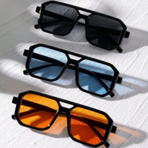 1 pièce / 2 pièces / 3 pièces Lunettes de mode femme à double pont et cadre rectangulaire. Accessoires de plage pour femmes. assorties pour tenues femmes automne-hiver, casual d'affaires, cadeaux pour vacances d'été à la plage, extérieur, voyage. Style surdimensionné oversize pour sorties, rentrée scolaire