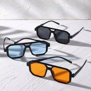 1 pièce / 2 pièces / 3 pièces Lunettes de mode femme à double pont et cadre rectangulaire. Accessoires de plage pour femmes. assorties pour tenues femmes automne-hiver, casual d'affaires, cadeaux pour vacances d'été à la plage, extérieur, voyage. Style surdimensionné oversize pour sorties, rentrée scolaire