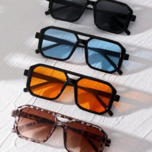 1 pièce / 2 pièces / 3 pièces Lunettes de mode femme à double pont et cadre rectangulaire. Accessoires de plage pour femmes. assorties pour tenues femmes automne-hiver, casual d'affaires, cadeaux pour vacances d'été à la plage, extérieur, voyage. Style surdimensionné oversize pour sorties, rentrée scolaire