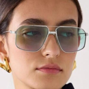 1 paire de lunettes de mode décontractées unisexes en alliage métallique sans monture, monture dorée avec verres gris et roses, convient pour les ombres de voyage en plein air, style élégant oversize à motif ajouré