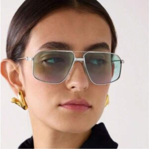 1 paire de lunettes de mode décontractées unisexes en alliage métallique sans monture, monture dorée avec verres gris et roses, convient pour les ombres de voyage en plein air, style élégant oversize à motif ajouré