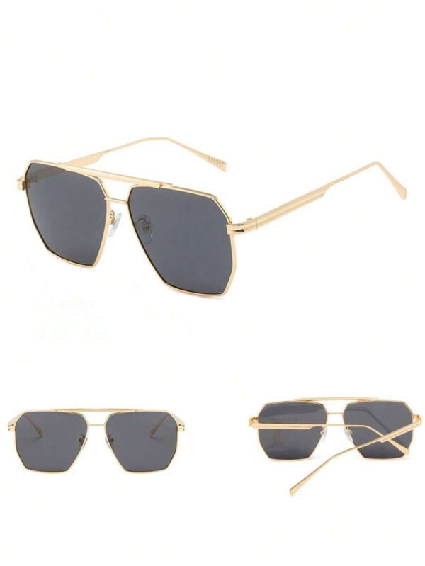 1 pièce Lunettes de mode carrées à double pont futuriste en métal de style Y2K, polyvalentes et – Image 6