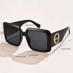 1 pièce Lunettes de mode en plastique carrées surdimensionnées au style rétro avec décoration métallique, convient pour l'extérieur, la rue, les fêtes, les vacances d'été à la plage, l'extérieur, les voyages