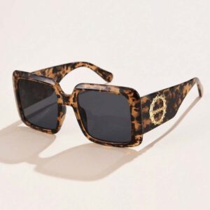 1 pièce Lunettes de mode en plastique carrées surdimensionnées au style rétro avec décoration métallique, convient pour l'extérieur, la rue, les fêtes, les vacances d'été à la plage, l'extérieur, les voyages
