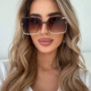 1 pièce Lunettes de mode à monture carrée, & lunettes de mode polyvalentes et haut de gamme pour femmes avec design de lettres, style élégant à monture carrée surdimensionnée