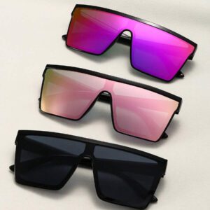 1 pièce Nouvelles lunettes à monture carrée surdimensionnée, mode d'été. Style punk avec verres colorés miroirs liés. Design unisexe à la mode pour la plage, les sports, les fêtes et les sorties casual. Parfait pour les vacances d'été, les activités en plein air et les voyages.