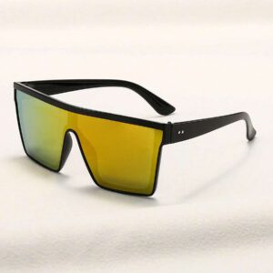 1 pièce Nouvelles lunettes à monture carrée surdimensionnée, mode d'été. Style punk avec verres colorés miroirs liés. Design unisexe à la mode pour la plage, les sports, les fêtes et les sorties casual. Parfait pour les vacances d'été, les activités en plein air et les voyages.