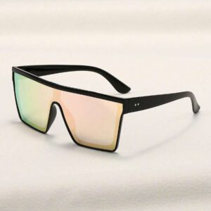 1 pièce Nouvelles lunettes à monture carrée surdimensionnée, mode d'été. Style punk avec verres colorés miroirs liés. Design unisexe à la mode pour la plage, les sports, les fêtes et les sorties casual. Parfait pour les vacances d'été, les activités en plein air et les voyages.