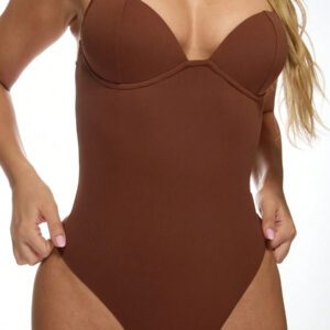 MISSGUIDED Body à col plongeant avec coupe matelassée, sans manches, ajusté, en tissu stretch premium. Tenue d'intérieur, de soirée, pièce de shapewear sans coutures. Collection automne-hiver