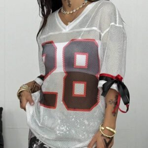 Coolane T-shirt de sport style jersey de rue oversized en satin avec imprimé lettres et étoiles pour femmes