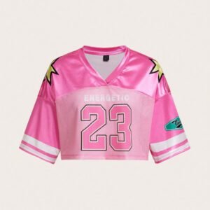 SHEIN ICON T-shirt court à col V ample et imprimé numérique sportif pour femmes, modèle d'été