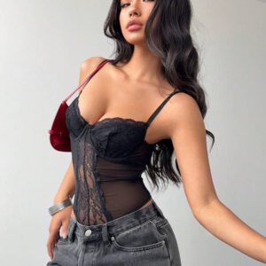 Aloruh Body élégant et sexy en dentelle et patchwork pour femmes