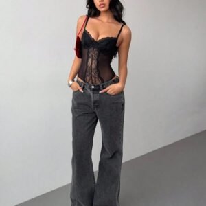 Aloruh Body élégant et sexy en dentelle et patchwork pour femmes