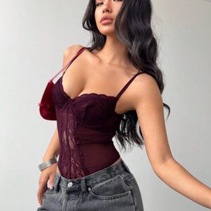 Aloruh Body élégant et sexy en dentelle et patchwork pour femmes