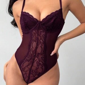 Aloruh Body élégant et sexy en dentelle et patchwork pour femmes