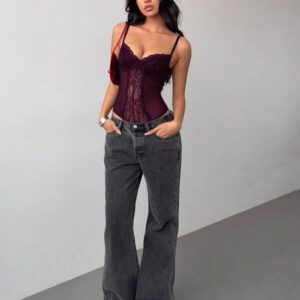 Aloruh Body élégant et sexy en dentelle et patchwork pour femmes
