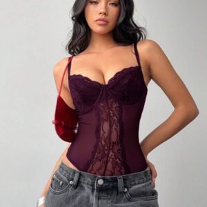Aloruh Body élégant et sexy en dentelle et patchwork pour femmes