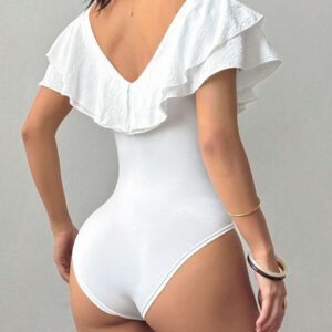 Chiquease Body une pièce casual à volants de couleur unie pour femme, été