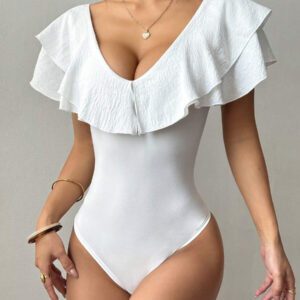 Chiquease Body une pièce casual à volants de couleur unie pour femme, été