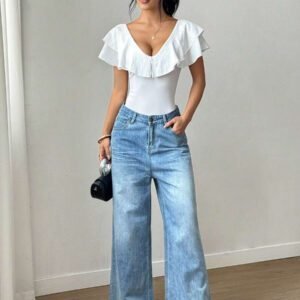 Chiquease Body une pièce casual à volants de couleur unie pour femme, été