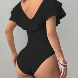 Chiquease Body une pièce casual à volants de couleur unie pour femme, été